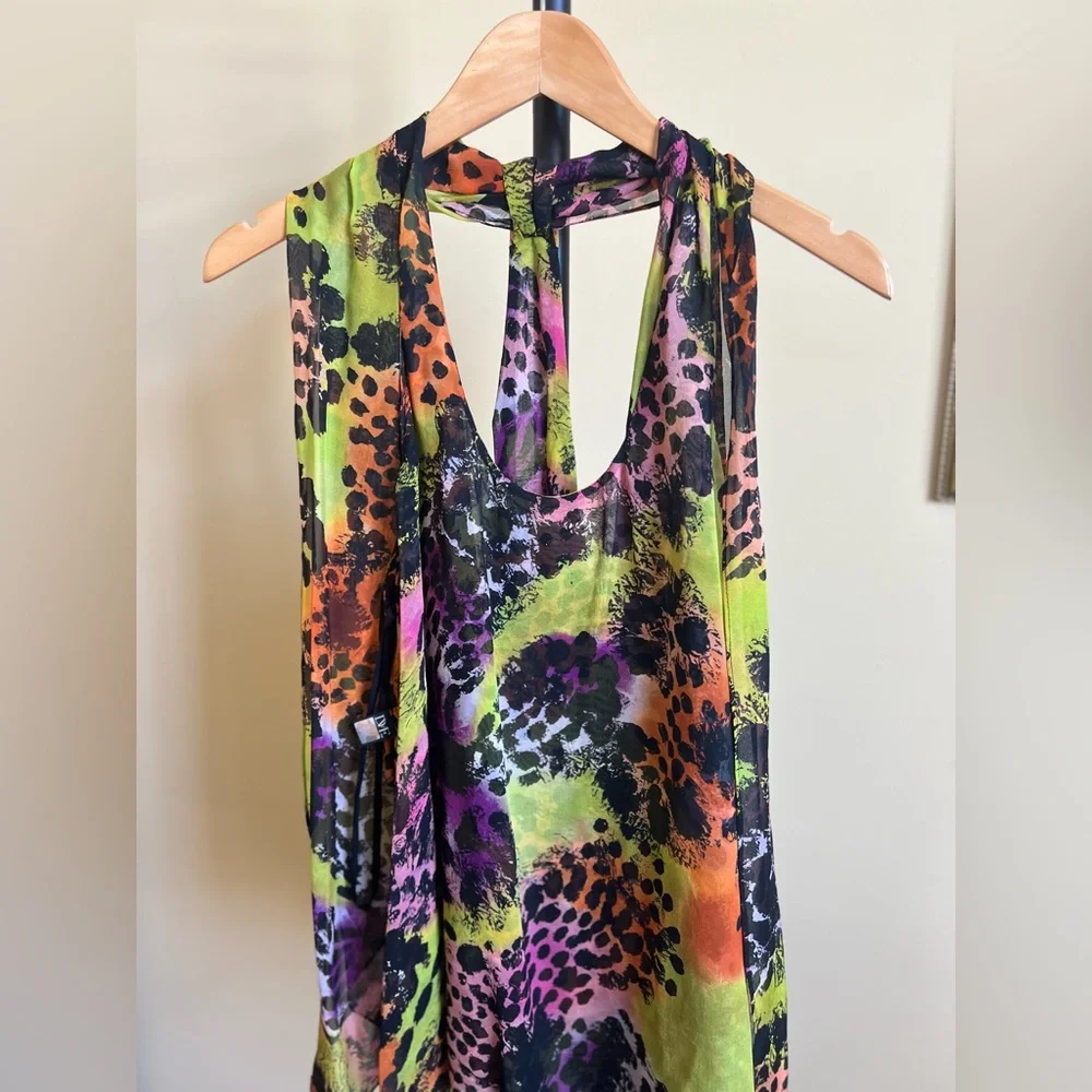 Diane Von Furstenberg Blouse with Scarf Silk Sleeveless Print Multicolor Size 10 - Picture 12 of 15